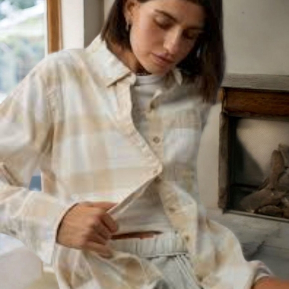 NEW! Beige & White Plaid Button-Up Shirt 100% Cotton Overside Flannel  Size Xl - Picture 4 of 6